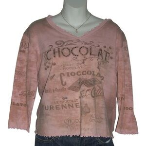 Vintage y2k Cactus Shirt Pink Brown Rhinestone Crop Top Distressed Bling Retro M